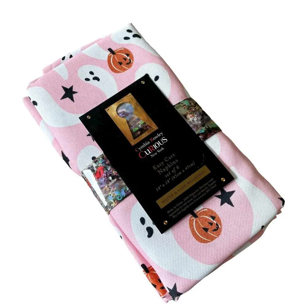 Cynthia Rowley Halloween PINK GHOST Dinner Napkins 18x18 Set of 6 Spooky NEW